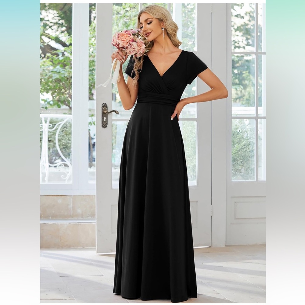 Black Ever-Pretty Women's V Neck A Line Formal Dress in Size 12